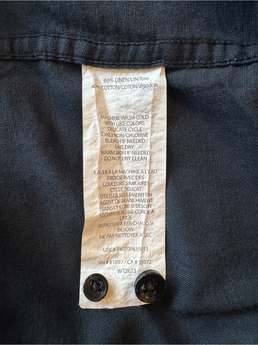 Linen Cotton Button Up Camp Shirt Relaxed Black 2XL Cafe Luna Casual Utility - Picture 5 of 10